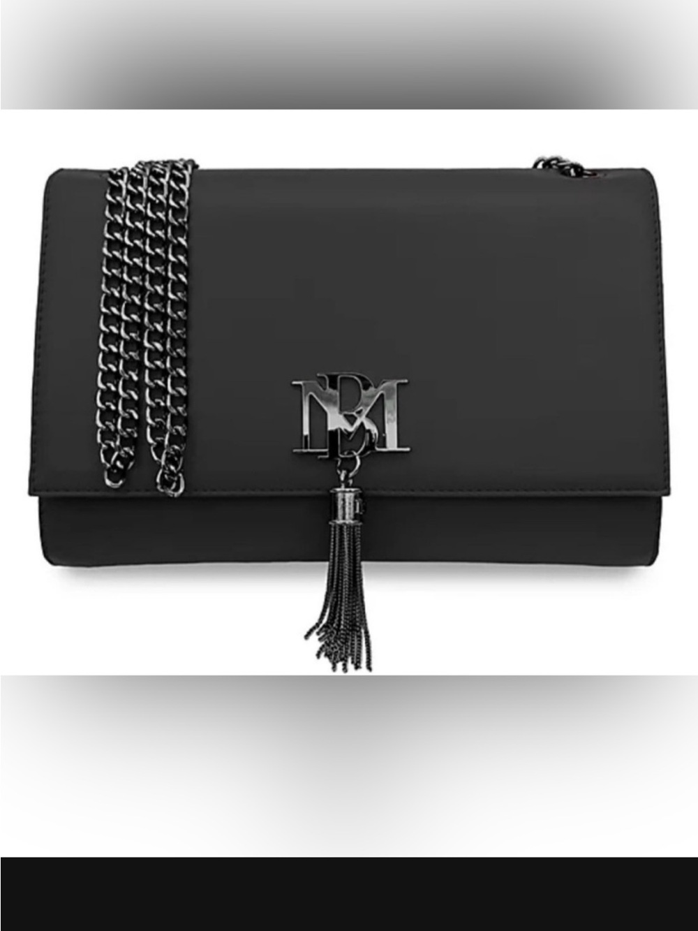 NEW! Badgley Mischka Black Metal Fringe Tassel Vegan Leather Crossbody Bag